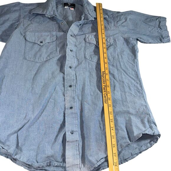 Vintage Flying R Ranch Wear Shirt Mens 17 Blue Blue Pearl Snap Western USA‎ - Picture 3 of 9